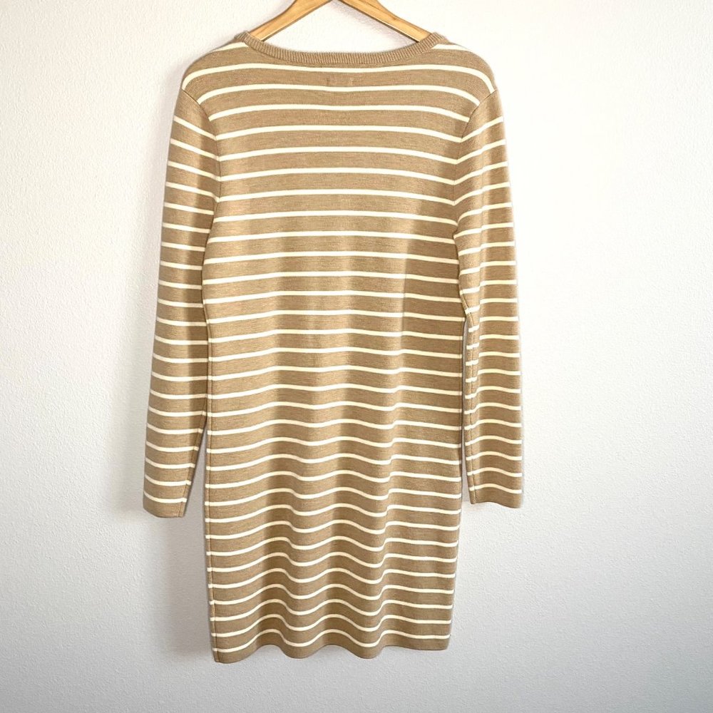 Vineyard Vines Tan White Stripe Merino Wool Sweater Dress - Picture 4 of 12